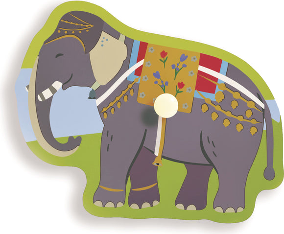 Asian Elephant-shaped puzzle piece with wooden knob.