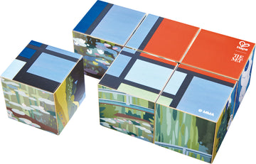 6 cubes assembled to depict colorful boxes