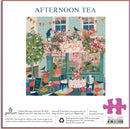 Afternoon Tea jigsaw puzzle by Galison featuring a charming café scene filled with colorful flowers, cats, and a cozy interior. The puzzle consists of 500 pieces and measures 20 x 20 inches, perfect for a relaxing afternoon activity. The artwork is designed by Victoria Ball and showcases a delightful café atmosphere with playful details.