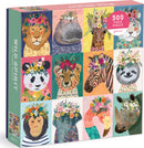 The Wild Spirit jigsaw puzzle by Galison features a vibrant collage of 12 animal portraits, each adorned with floral crowns. The designs include a lion, panda, hippo, giraffe, and sloth, among others. This 500-piece puzzle is perfect for both adults and children, providing hours of enjoyable entertainment while celebrating wildlife artistry.