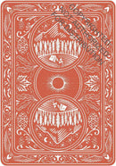 Great Outdoors Playing Cards featuring intricate illustrations of mountains, forests, and nature-themed designs on a warm orange background. Perfect for card games and outdoor enthusiasts.