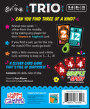 Trio is a fun card game from Happy Camper designed for 3 to 6 players aged 8 and up. The game comes with 36 colorful cards and includes simple or spicy rules for gameplay. Players aim to reveal pairs and find three of a kind, enhancing their memory and luck. The game is illustrated by Laura Michaud and developed by Kaya Miyano, offering a playful experience that emphasizes strategy and surprise.