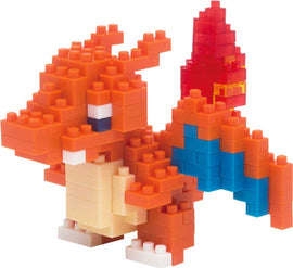 Nanoblock DIY kit featuring a detailed miniature representation of Charizard, the popular Pokémon character. The model showcases vibrant orange and blue colors, with a flame design on the tail. Ideal for fans of building and creative play.