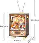 A beautifully crafted DIY kit titled 'Music Dreamer Sunset Carnival' by Robotime, featuring a vintage television design with intricate carnival-themed elements inside, including a Ferris wheel and various colorful attractions. The television has soft colors and detailed craftsmanship, perfect for display.