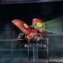 The Scout Beetle Mechanical Model by Robotime showcases a vibrant red and black design. This detailed DIY kit features intricate mechanical parts and movable components, resembling a futuristic beetle equipped with radar-like wings and glowing green lights, perfect for enthusiasts and hobbyists who enjoy building mechanical puzzles.