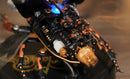 A close-up view of a Stag Beetle DIY kit by Robotime, showcasing intricate mechanical details, glowing blue lights, and a stylish design with metallic accents. The model features a combination of black and copper-colored components, highlighting its artistic craftsmanship and engineering sophistication.
