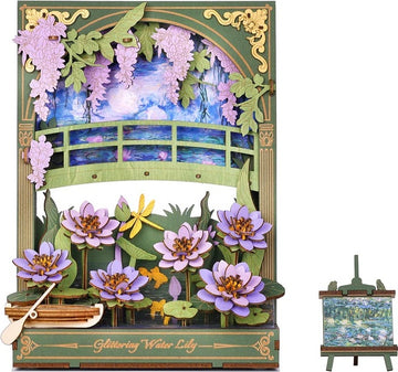 Glittering Water Lily Wall Art 3D Wooden Puzzle assembled