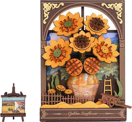 Golden Sunflower Wall Art 3D Wooden Puzzle assembled