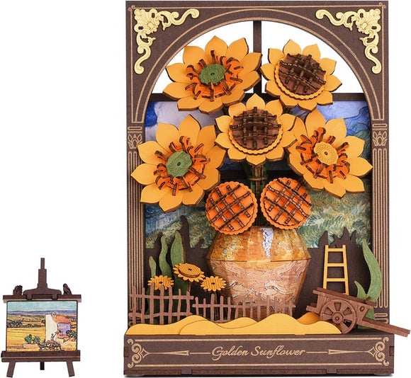 Golden Sunflower Wall Art 3D Wooden Puzzle assembled