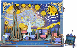 The Starry Night Wall Art 3D Wooden Puzzle fully assembled
