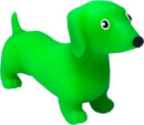 A vibrant green rubber toy shaped like a dachshund dog, featuring cute big eyes and a playful design. This soft and flexible toy adds a fun element to playtime.