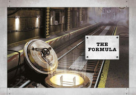 The cover of the Unlock! Escape Adventure Puzzle by Welbeck Publishing. It features a dimly lit underground scene with a rusted circular hatch. A ladder is visible descending into a bright circular opening, and a sign labeled 'THE FORMULA' is attached to a wall. The atmosphere suggests mystery and adventure, ideal for puzzle enthusiasts.