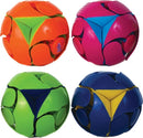 Colorful Switch Pitch toy by Hoberman featuring four spherical designs. The puzzle showcases bright colors including orange, pink, green, and blue, each with a unique triangular pattern on its surface. Ideal for enhancing hand-eye coordination and spatial awareness, this engaging toy offers a fun challenge for all ages.