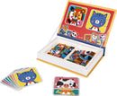 The Mix & Match Magneti' Book by Juratoys showcases a colorful puzzle set featuring animal characters. The book-style packaging opens to reveal several magnetic puzzle pieces in various shapes and colors. Included are illustrated cards with animal designs to inspire creative play, facilitating cognitive development for children through engaging, interactive activities.