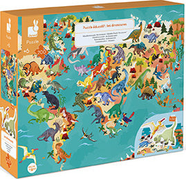 Juratoys Dinosaurs 3D Puzzle featuring colorful illustrations of various dinosaurs in a vibrant landscape. The puzzle box showcases a detailed design with over 200 pieces, ideal for engaging young dinosaur enthusiasts in a fun and educational jigsaw experience.