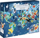 Myths & Legends 3D Puzzle by Juratoys displayed in its packaging. The puzzle features a vibrant, detailed world map adorned with mythical creatures and legendary figures, designed for children aged 7 and up. The colorful imagery includes dragons, unicorns, and various fantastical landscapes, making it an engaging and educational activity for kids.