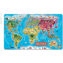 Colorful Magnetic World Map jigsaw puzzle by Juratoys featuring illustrated continents, animals, and landmarks. Ideal for educational play and developing spatial awareness skills in children.