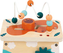 The Multi Activity Volcano from Juratoys features a colorful wooden design with a swirling bead maze on top and a vibrant orange shape beneath. Ideal for fine motor skills development, the toy encourages creativity and engagement in young children.