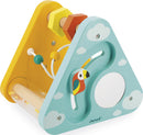 The Tropik Multi-Activity Triangle by Janod is a colorful and engaging wooden activity toy designed for toddlers. It features vibrant colors, a bird graphic, beads, and a mirror for sensory play. The triangular shape encourages exploration and fine motor skills, making it an ideal playtime companion for young children.