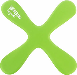 The Boomerang by Keycraft is a bright green, X-shaped toy designed for outdoor fun. Its unique design allows it to fly through the air and return back to the thrower, providing endless entertainment. Ideal for kids and adults alike, this lightweight toy is perfect for parks or backyards, promoting active play and coordination skills.