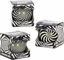 The Illusion Ball by Keycraft is a visually captivating fidget toy featuring a black and white spiral pattern. The product comes in a colorful box that highlights its unique design and 'Super Bouncing Action' feature. Ideal for kids ages 3 and up, it emphasizes fun while cautioning about small parts.