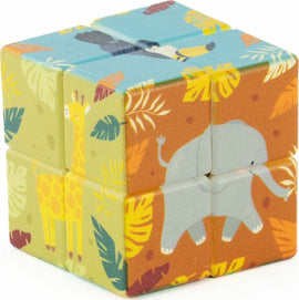 The Animal Magic Cube by Keycraft is a colorful mechanical puzzle featuring adorable illustrations of a giraffe, elephant, and tropical leaves on its sides. Ideal for enhancing cognitive skills while providing hours of fun for children and adults alike.