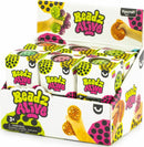 A colorful display of Beadz Alive Balls by Keycraft. The image features various colors of the sensory balls, showcasing their unique textures and designs. A hand is holding two balls, emphasizing their tactile nature. The packaging is vibrant with bold colors and patterns.