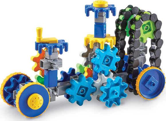 The Gears!Gears!Gears! Treadmobile DIY kit by Learning Resources features colorful interlocking gears, wheels, and connectors. This vibrant construction set allows kids to build a mobile structure that engages their creativity and engineering skills. Ideal for hands-on learning, the kit promotes logical thinking and fine motor skills as children assemble various designs using gears and components.