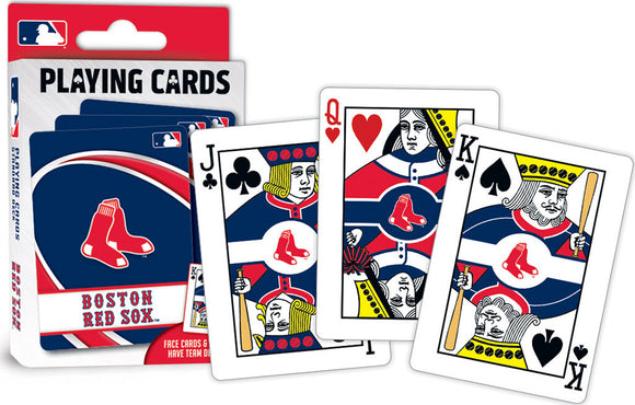 Boston Red Sox themed playing cards by MasterPieces featuring unique designs on face cards, showcasing the iconic team logo and colors. Ideal for fans and game lovers alike.