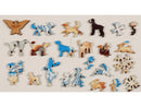Wooden jigsaw pieces shaped like dogs