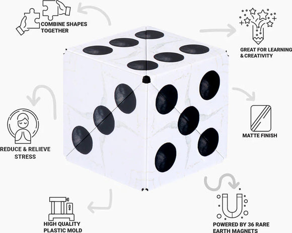 Shashibo Dice: Renaissance by Geobenders is a unique mechanical puzzle featuring a matte finish and high quality plastic mold. Powered by 36 rare earth magnets, it combines shapes effortlessly and offers a great way to reduce stress and enhance creativity.