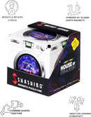 Shashibo: DRYER PORTAL by Geobenders, a colorful and engaging mechanical puzzle featuring a washing machine design. The box highlights its magnetic features, with icons indicating stress relief, creativity development, and shape combination. Perfect for enthusiasts of tactile puzzles and innovative design.