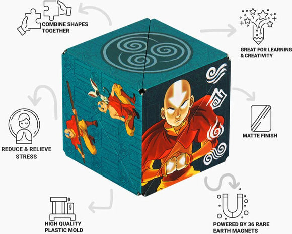 The Shashibo Avatar Air by Geobenders is a multifaceted puzzle cube featuring vibrant designs inspired by Avatar characters. It showcases instructions for combining shapes, promoting creativity, and relieving stress. The cube is made of high-quality plastic with a matte finish and is powered by 36 rare earth magnets, offering endless possibilities for shape transformation.