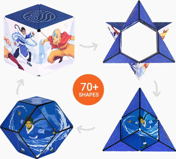 Shashibo Avatar Water by Geobenders showcases a colorful, transformable puzzle that can take on over 70 shapes. Illustrated with characters and elements from the Avatar series, it captures imaginative play and offers a tactile experience.