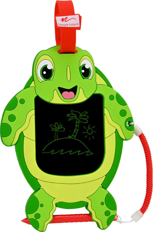 Sketch Pals Sandy the Sea Turtle is a vibrant DIY drawing kit featuring a green turtle design with a black drawing surface. It includes a stylus for creative expression and a strap for easy carrying. Ideal for kids to enjoy drawing and erase easily.