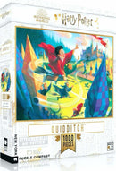 Quidditch jigsaw puzzle by New York Puzzle Company featuring vibrant artwork inspired by the Harry Potter series. This 1000-piece puzzle showcases a dynamic scene with characters flying on broomsticks in a whimsical setting. Perfect for fans of all ages, it offers a fun and engaging way to celebrate the world of Harry Potter.