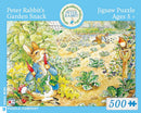 A colorful jigsaw puzzle featuring Peter Rabbit in a lush garden, munching on radishes. The artwork depicts a vibrant scene with vegetables, a gardener, and a bird, inviting creativity and joy to all puzzle enthusiasts.