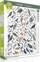 A 1000-piece jigsaw puzzle titled 'Birds of Eastern/Central North America' by New York Puzzle Company. The box features a colorful illustration of various bird species including songbirds, raptors, and waterfowl, showcasing their vibrant plumage and distinctive features. Includes a QR code for an app that plays bird songs.