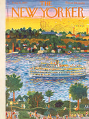 A vibrant jigsaw puzzle featuring a beautifully illustrated sunset cruise scene. The image depicts a scenic view with colorful trees, a riverboat filled with passengers, and a lively waterfront with people enjoying various activities. The sunset casts warm hues across the sky, enhancing the cheerful atmosphere. Perfect for puzzle enthusiasts who appreciate detailed artwork.