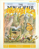 Blossom Time jigsaw puzzle by New York Puzzle Company featuring a whimsical illustration by Edward Sorel. The vibrant cover displays a spring scene with animated insects, blooming flowers, and iconic city landmarks, all rendered in colorful detail. The puzzle has 1500 pieces, perfect for enjoyable family entertainment or a fun challenge for puzzle enthusiasts.