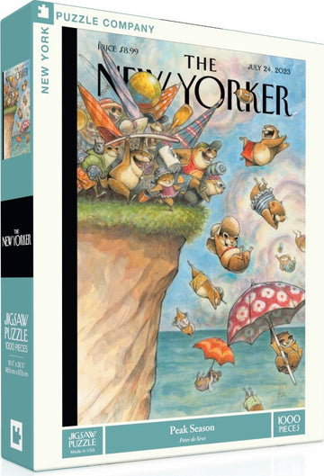 To The Sea jigsaw puzzle by New York Puzzle Company featuring whimsical artwork. The illustration shows a playful scene of animals, including squirrels and the ocean, colored with vibrant hues that make this 1000-piece puzzle captivating and fun for all ages.
