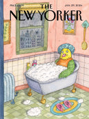 A whimsical jigsaw puzzle titled 'BIRD BATH' by New York Puzzle Company, featuring a vibrant illustration of a bird relaxing in a bubble-filled bathtub, surrounded by colorful bathroom decor. The scene is playful and cartoonish, providing a fun and engaging puzzle experience.