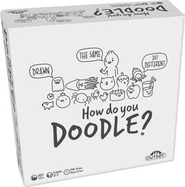 How Do You Doodle? is a fun game by Cobble Hill for ages 12 and up. The box features playful doodles of various animated characters, including animals and abstract shapes, with whimsical text like 'Drawn the Same but Different'. Perfect for 3-7 players, it promises 30 minutes of entertaining gameplay filled with creativity.