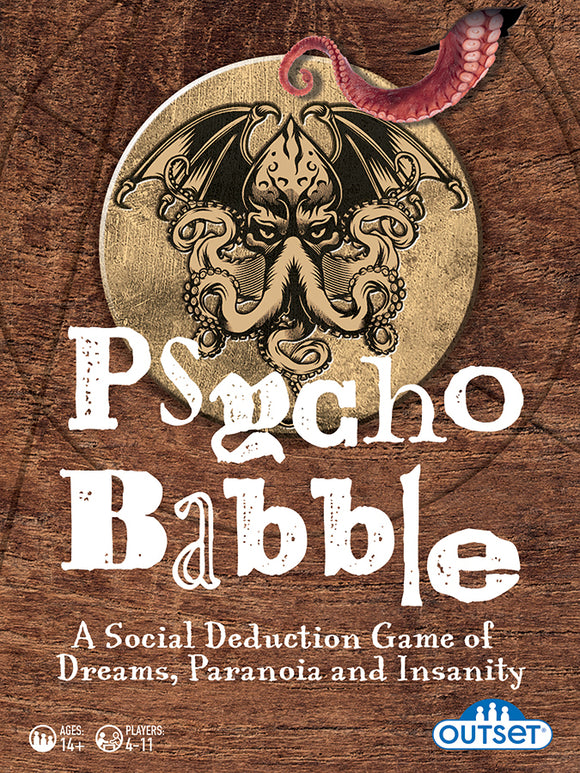 Psychobabble by Outset Media is a thrilling social deduction game featuring unique artwork with an octopus design. The game is designed for 4 to 11 players aged 14 and up, emphasizing dreams, paranoia, and insanity for an engaging and strategic gameplay experience.