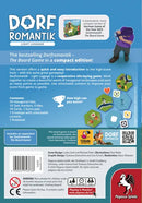 Back cover of a board game packaging for 'Dorfromantik Light Luggage' with game components and branding.