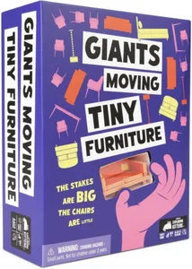 Box of 'Giants Moving Tiny Furniture' game with colorful design and text.