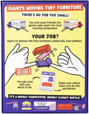 Game box for 'Giants Moving Tiny Furniture' with cartoon hands and furniture illustrations.