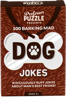 A fun and colorful game titled 'Dog Jokes' by Professor Puzzle, featuring a humorous design with the word 'DOG' and a paw print on a bone-shaped background. The packaging includes the tagline 'Ridiculously Ruff Jokes About Man's Best Friend!' and is suitable for ages 8 and up.