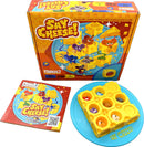 The 'Say Cheese!' game by Project Genius features a colorful box showcasing cartoon mice on a cheese board. The game includes a challenge booklet and a unique mechanical puzzle involving playful mice. It is designed for one player and offers 50 challenges that engage critical thinking and logic skills.