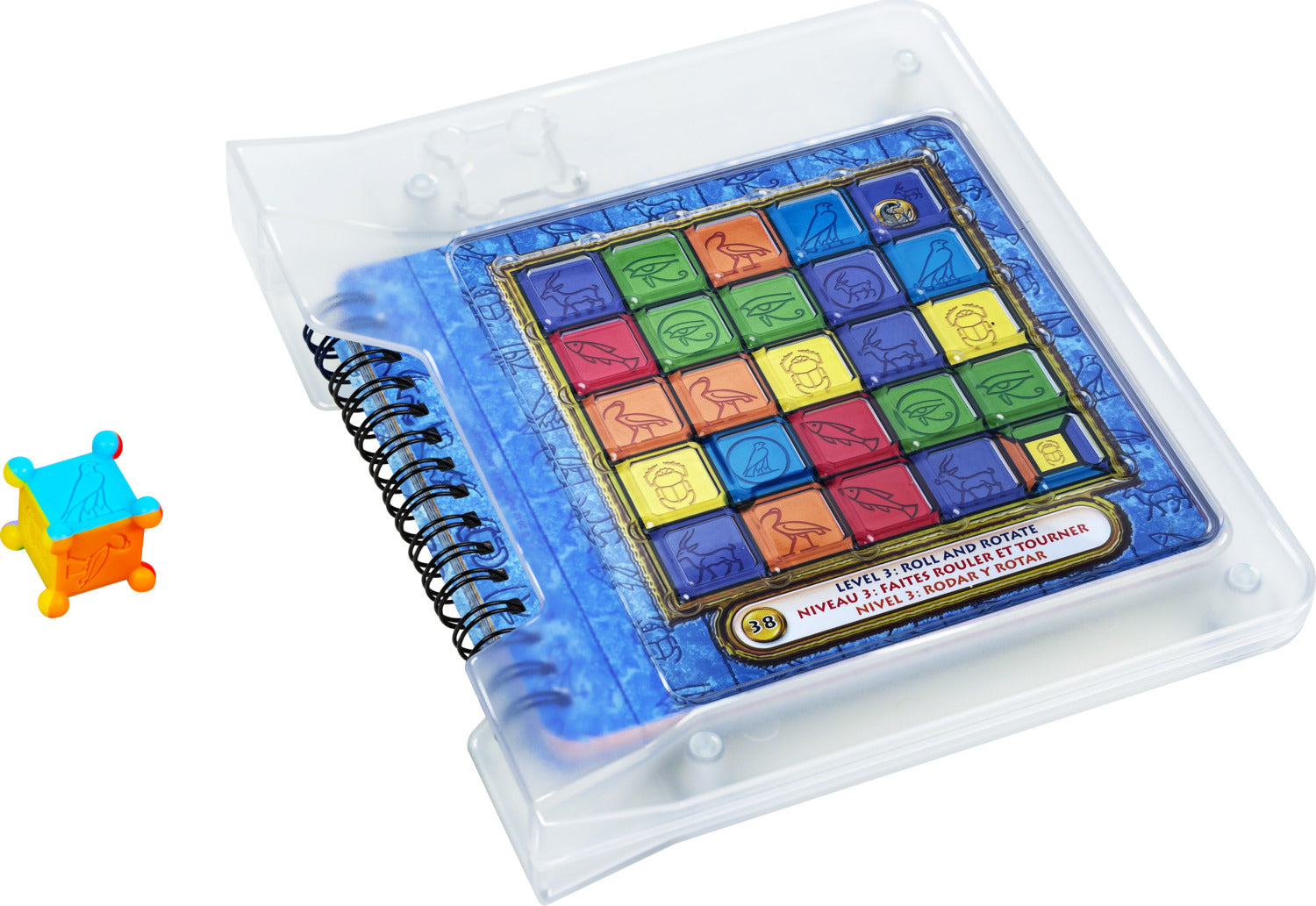 Tut's Tablet by Project Genius is an engaging mechanical puzzle featuring a vibrant colored tile grid enclosed in a transparent case. It includes a mini puzzle piece and a spiral-bound instruction manual, providing levels of challenge for enthusiasts and beginners alike. Perfect for enhancing logical thinking and spatial skills.